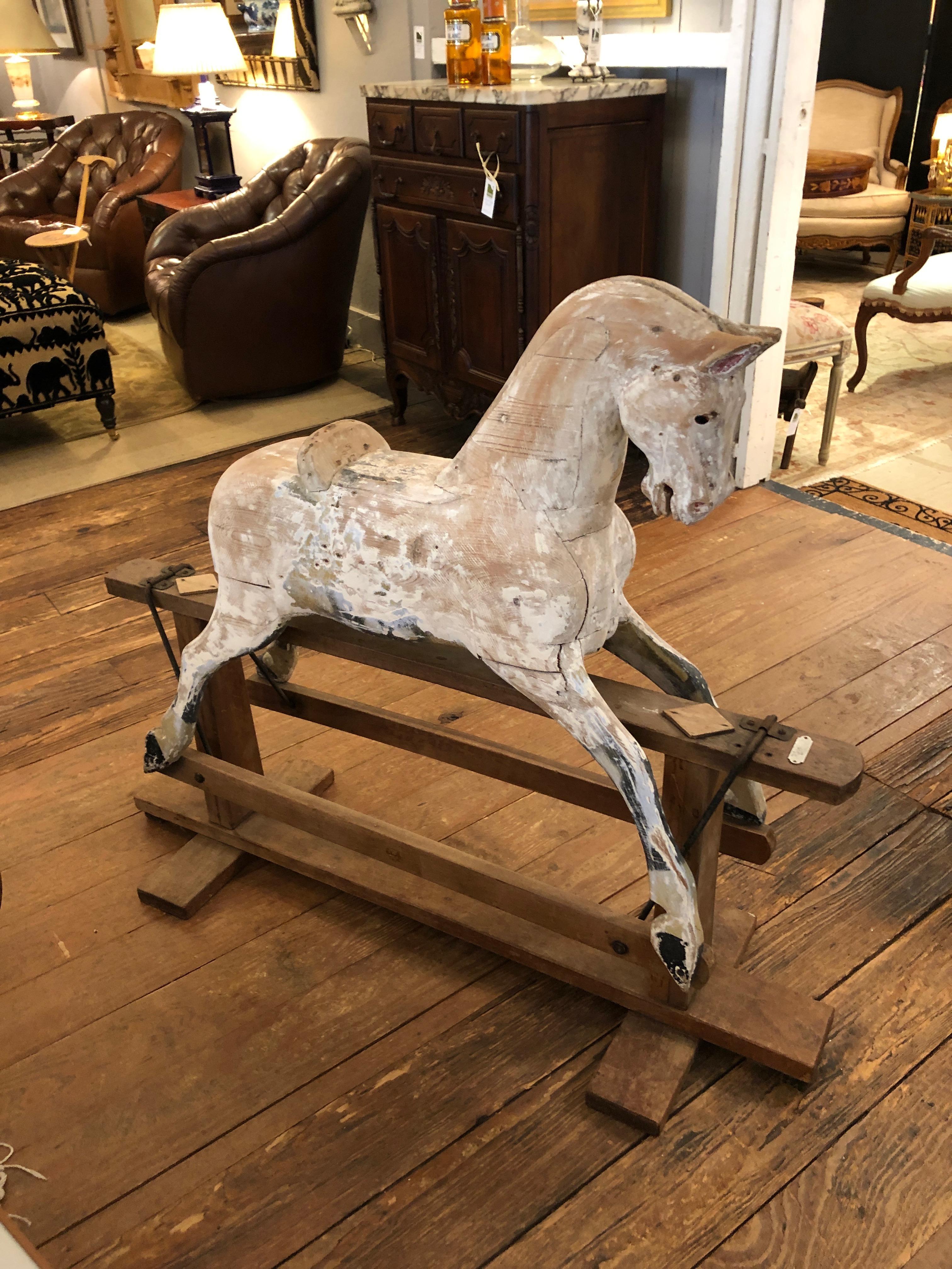 19th Century Captivating Distressed Antique Folk Art Children's Hobby Horse Toy