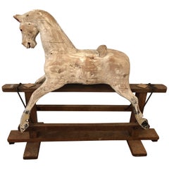 Captivating Distressed Antique Folk Art Children's Hobby Horse Toy