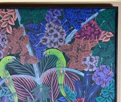Captivating Haitian Acrylic Painting: "Parrots in the Jungle" by P.T. Donald