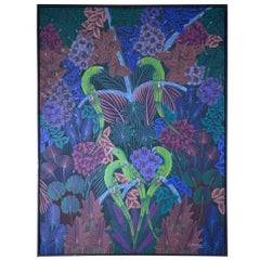 Captivating Haitian Acrylic Painting: "Parrots in the Jungle" by P.T. Donald