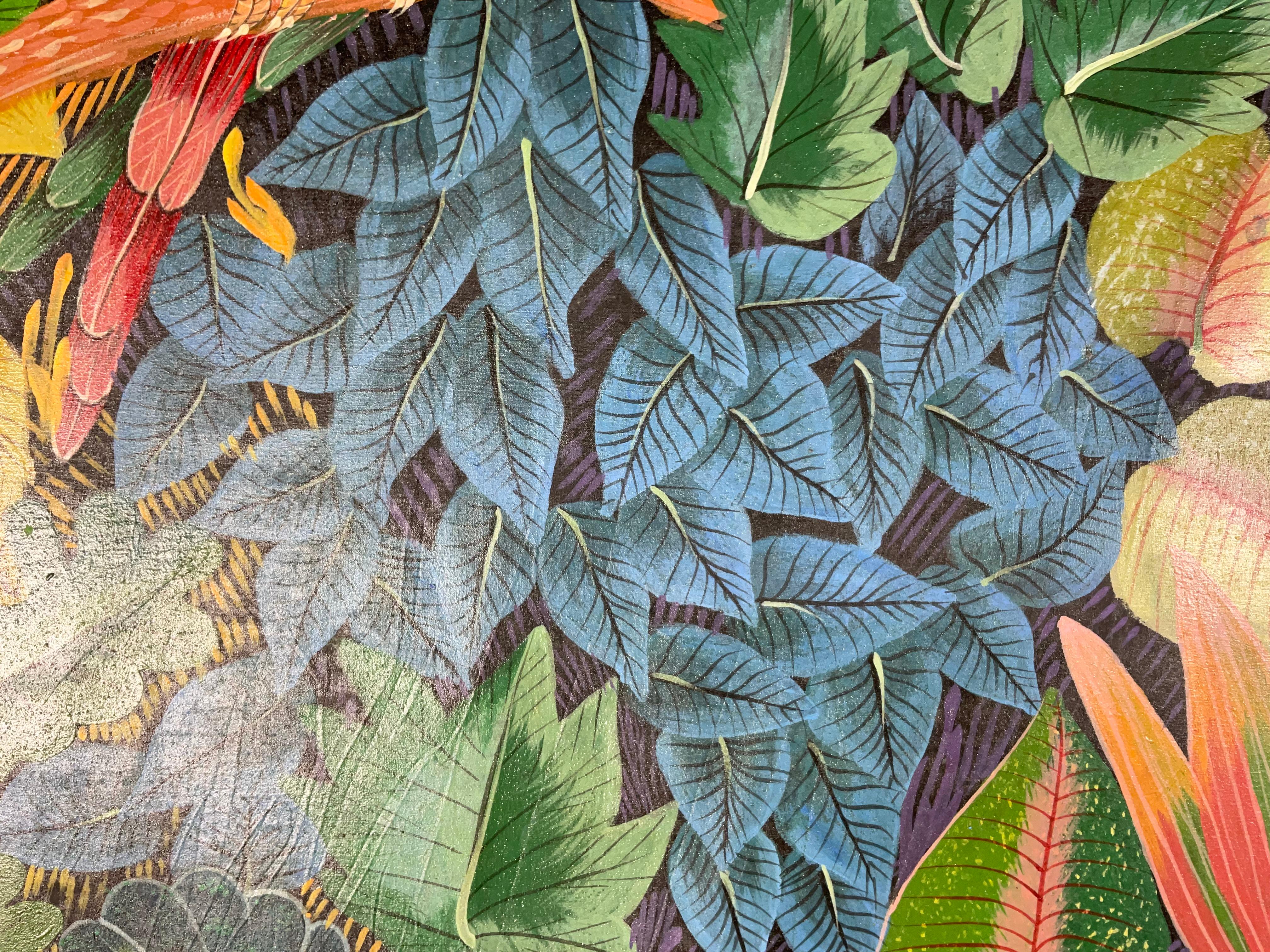 Cautivadora Escena de la Selva Haitiana con Guacamayos - Arte Original Firmado en venta 3