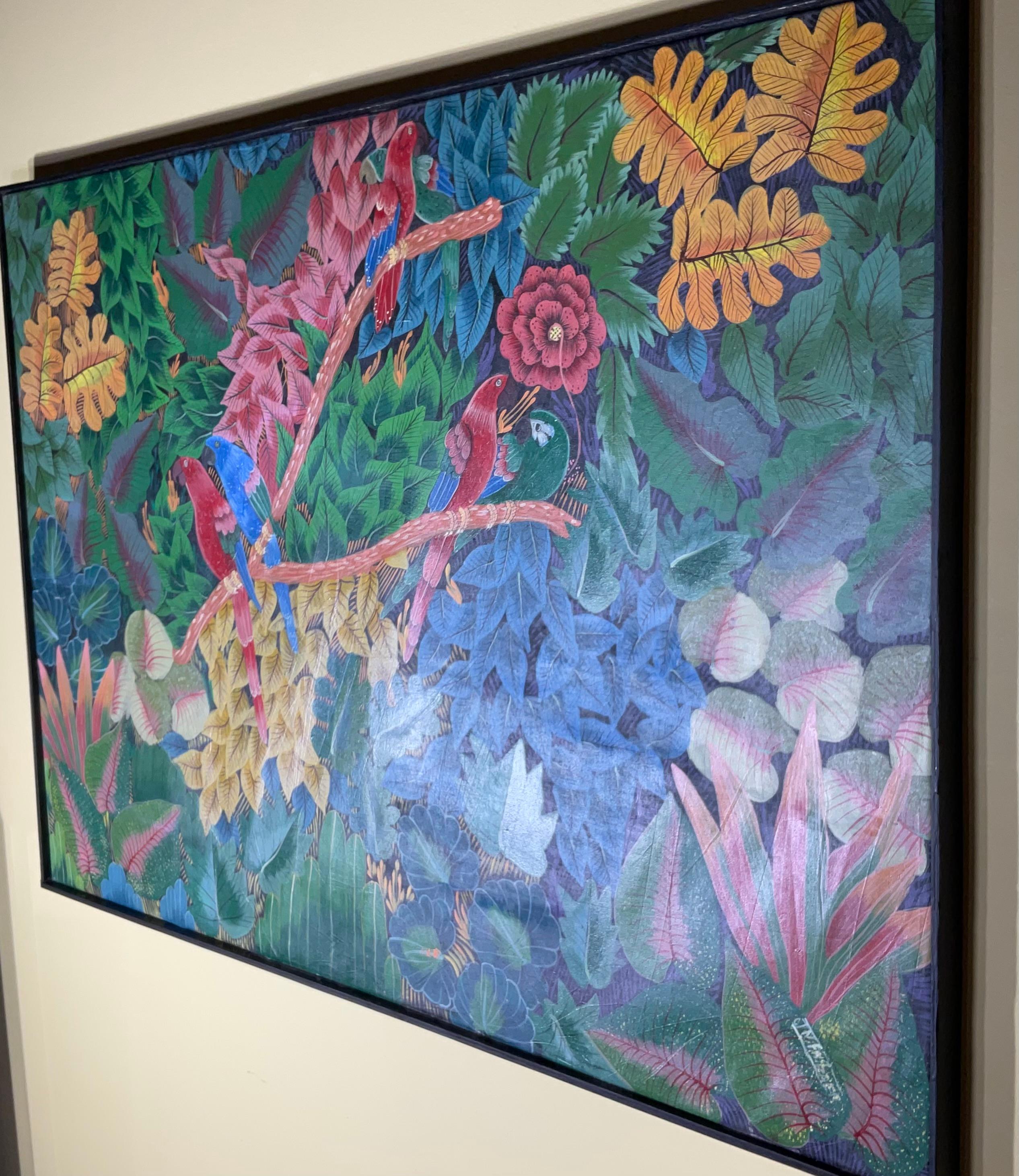 Cautivadora Escena de la Selva Haitiana con Guacamayos - Arte Original Firmado en venta 4