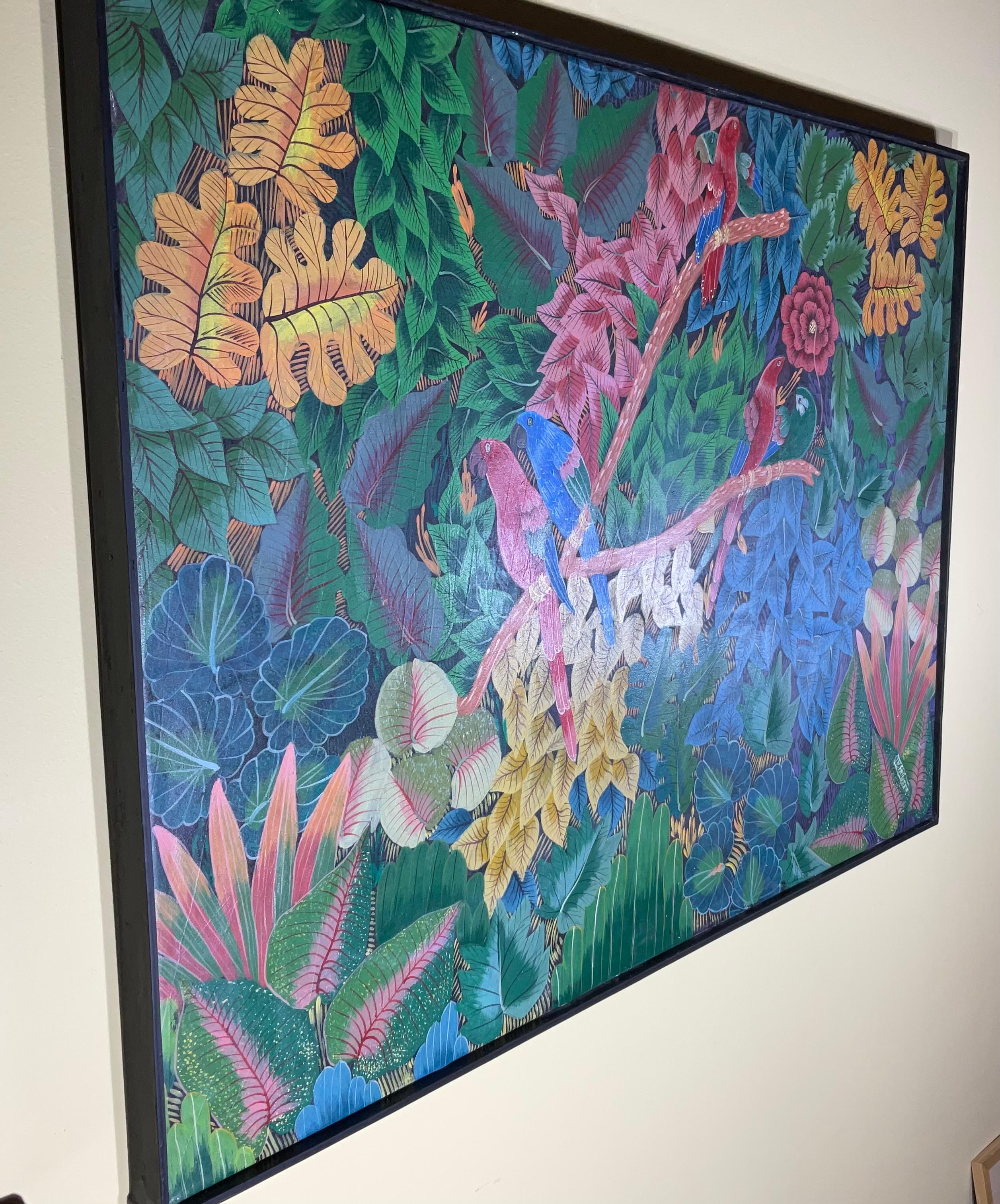 Cautivadora Escena de la Selva Haitiana con Guacamayos - Arte Original Firmado en venta 5