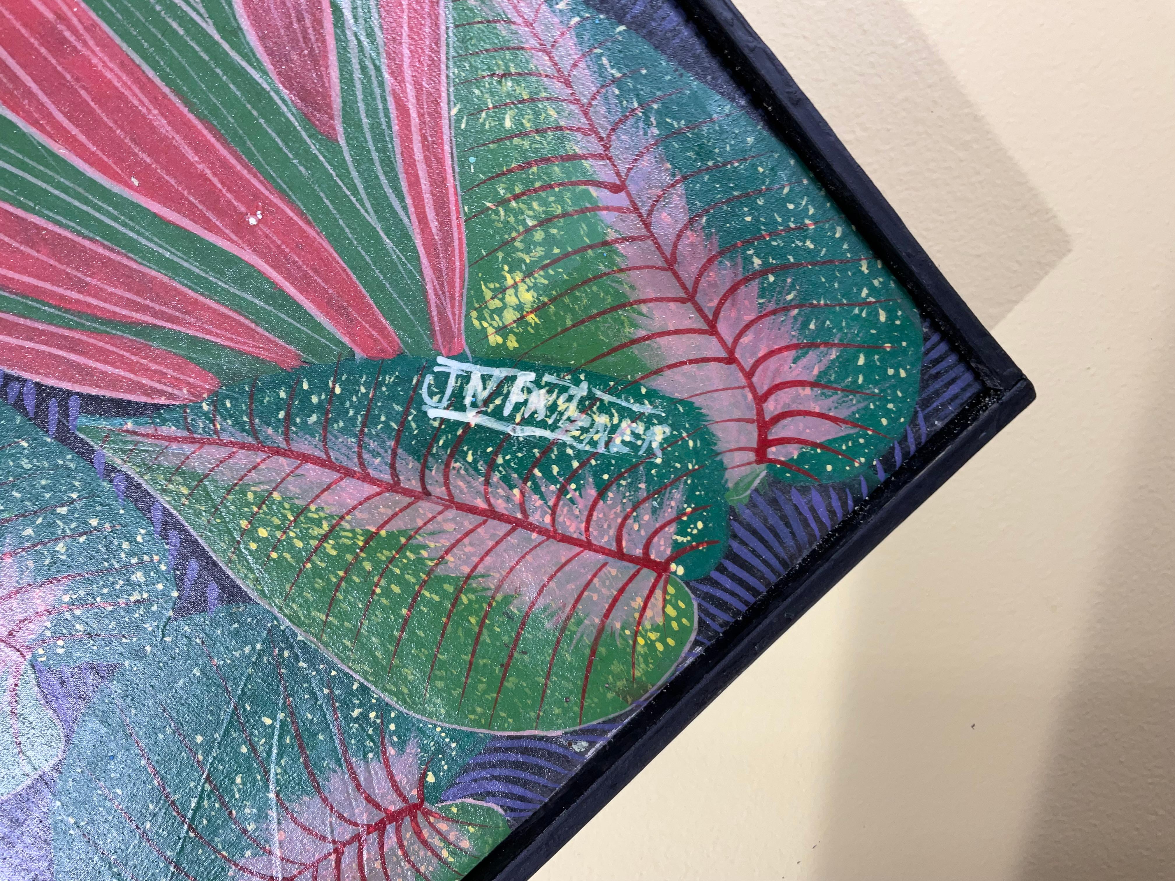 Cautivadora Escena de la Selva Haitiana con Guacamayos - Arte Original Firmado en venta 2