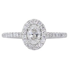 Captivating Halo Pave Diamond Ring set in 18K White Gold