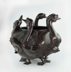 Captivating Japanese Bronze Goose Jardiniere by Seiya