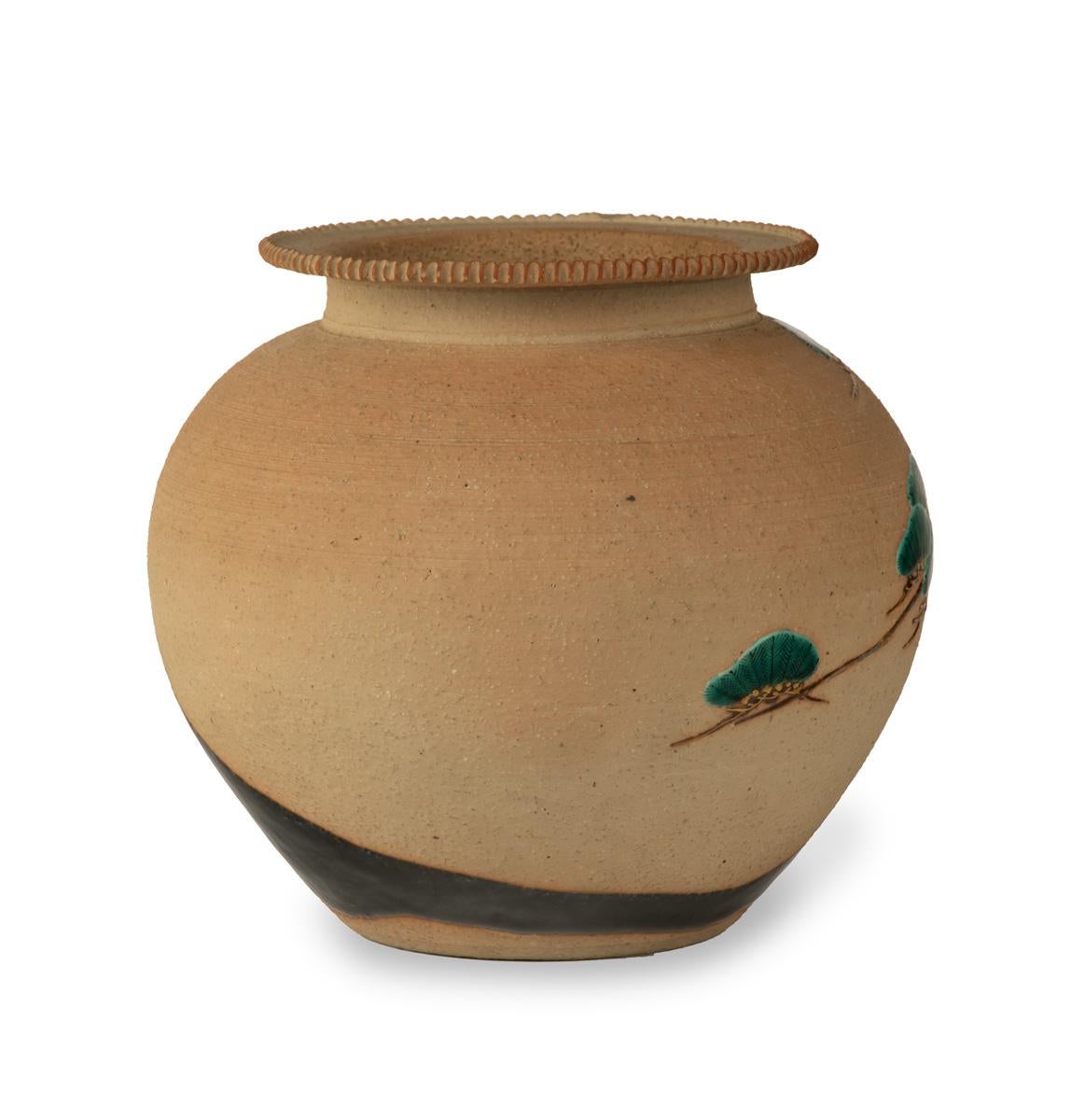 Taisho Captivating Japanese Stoneware Jardiniere by Makuzu Kozan II For Sale
