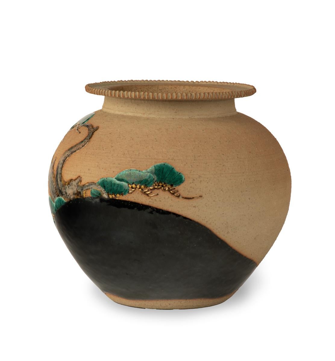 Hand-Crafted Captivating Japanese Stoneware Jardiniere by Makuzu Kozan II For Sale