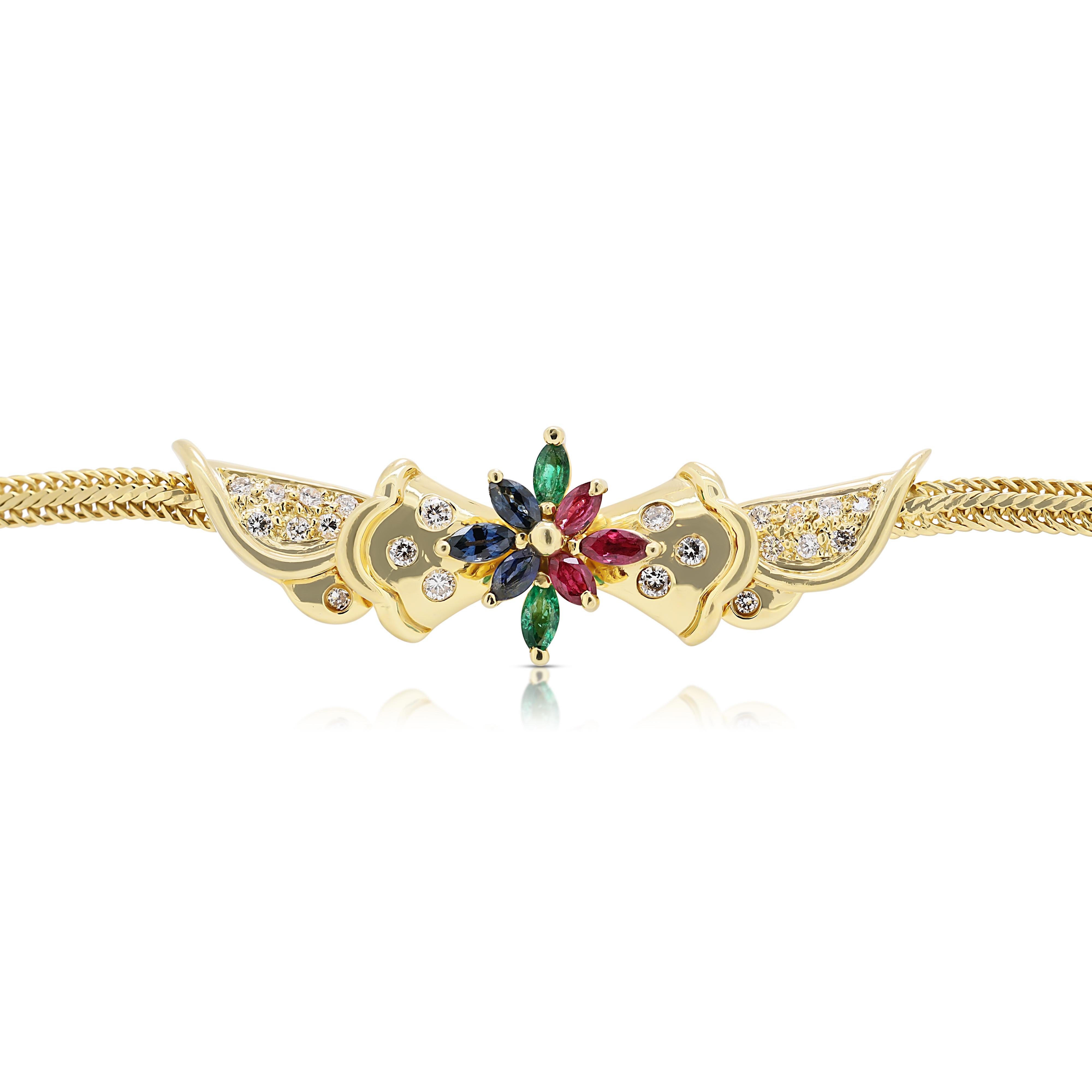 Bracelet captivant à plusieurs pierres précieuses et diamants en or jaune 18 carats en vente 2