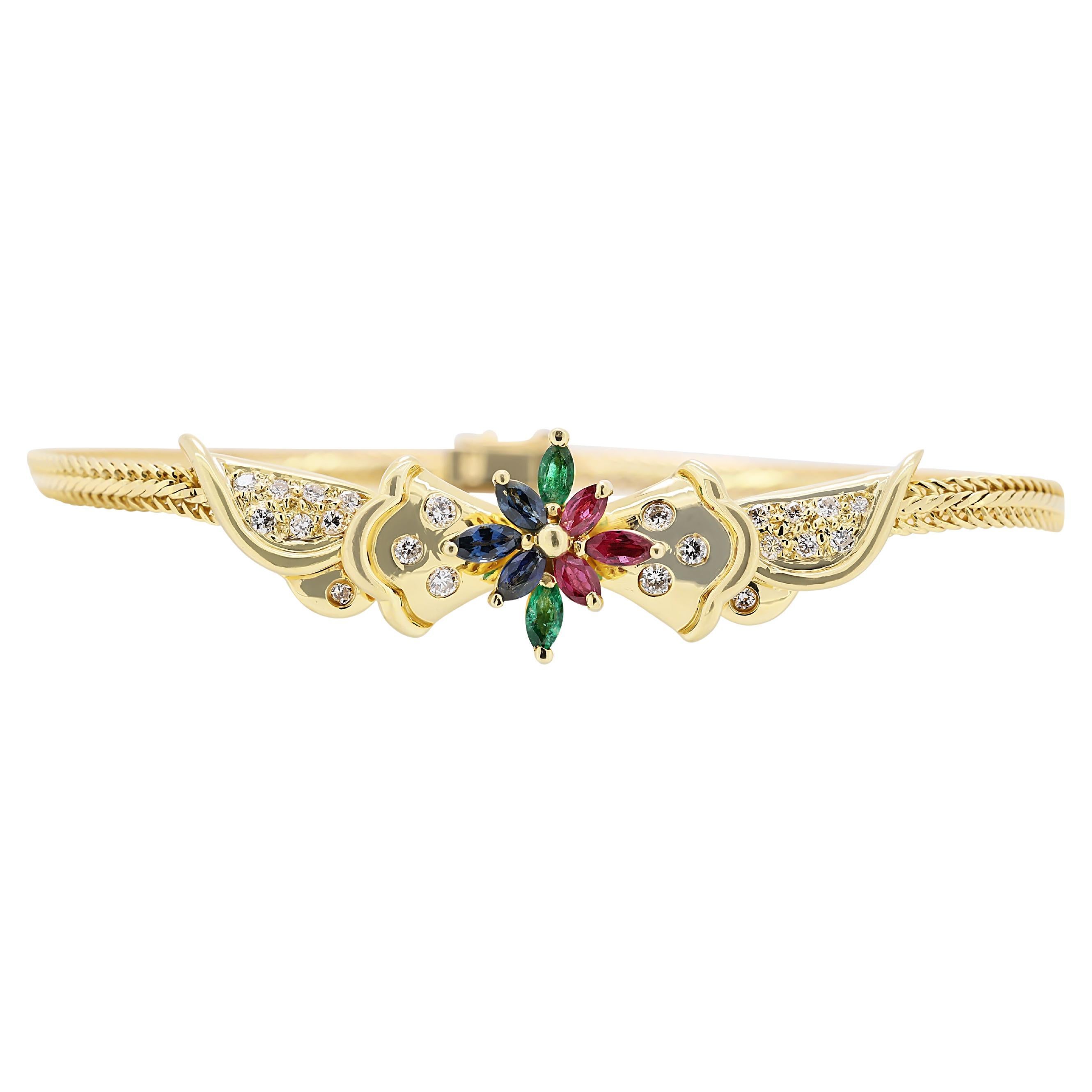Captivating Multi-Gemstone Bracelet with Diamonds in 18K Yellow Gold