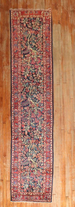 Zabihi Collection Captivating Navy Blue Persian Floral Runner