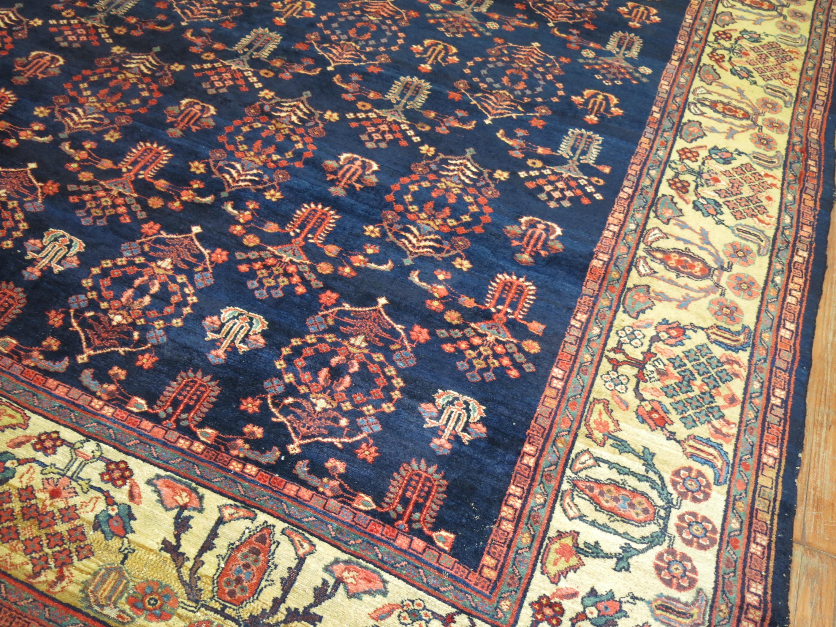 Sarouk Farahan Captivating Navy Blue Persian Sarouk Ferehan Rug For Sale