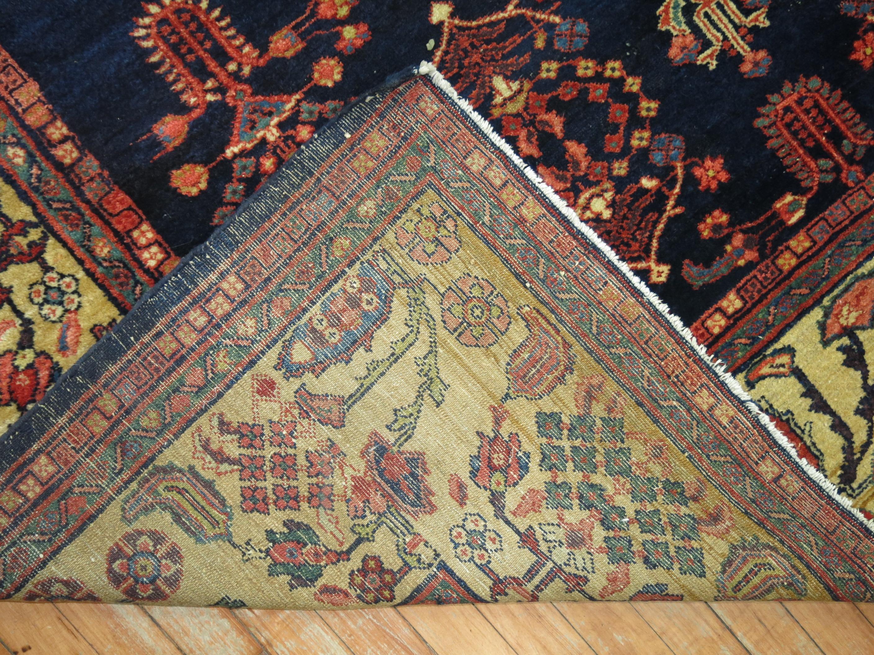 Captivating Navy Blue Persian Sarouk Ferehan Rug In Good Condition For Sale In New York, NY