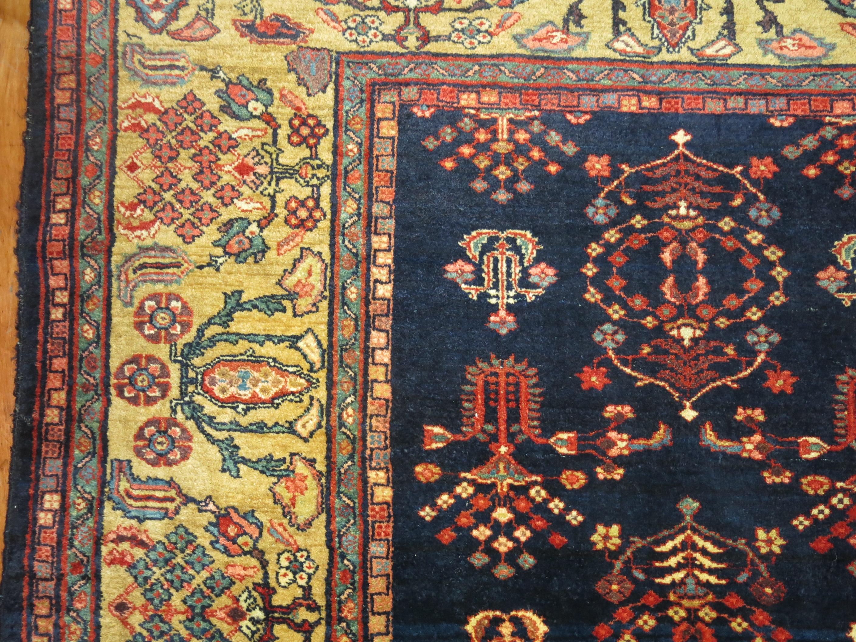Wool Captivating Navy Blue Persian Sarouk Ferehan Rug For Sale