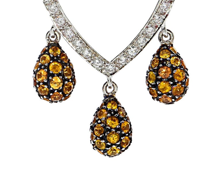 Captivating Orange Sapphire and Diamond Earrings By Chatila In New Condition For Sale In London, GB