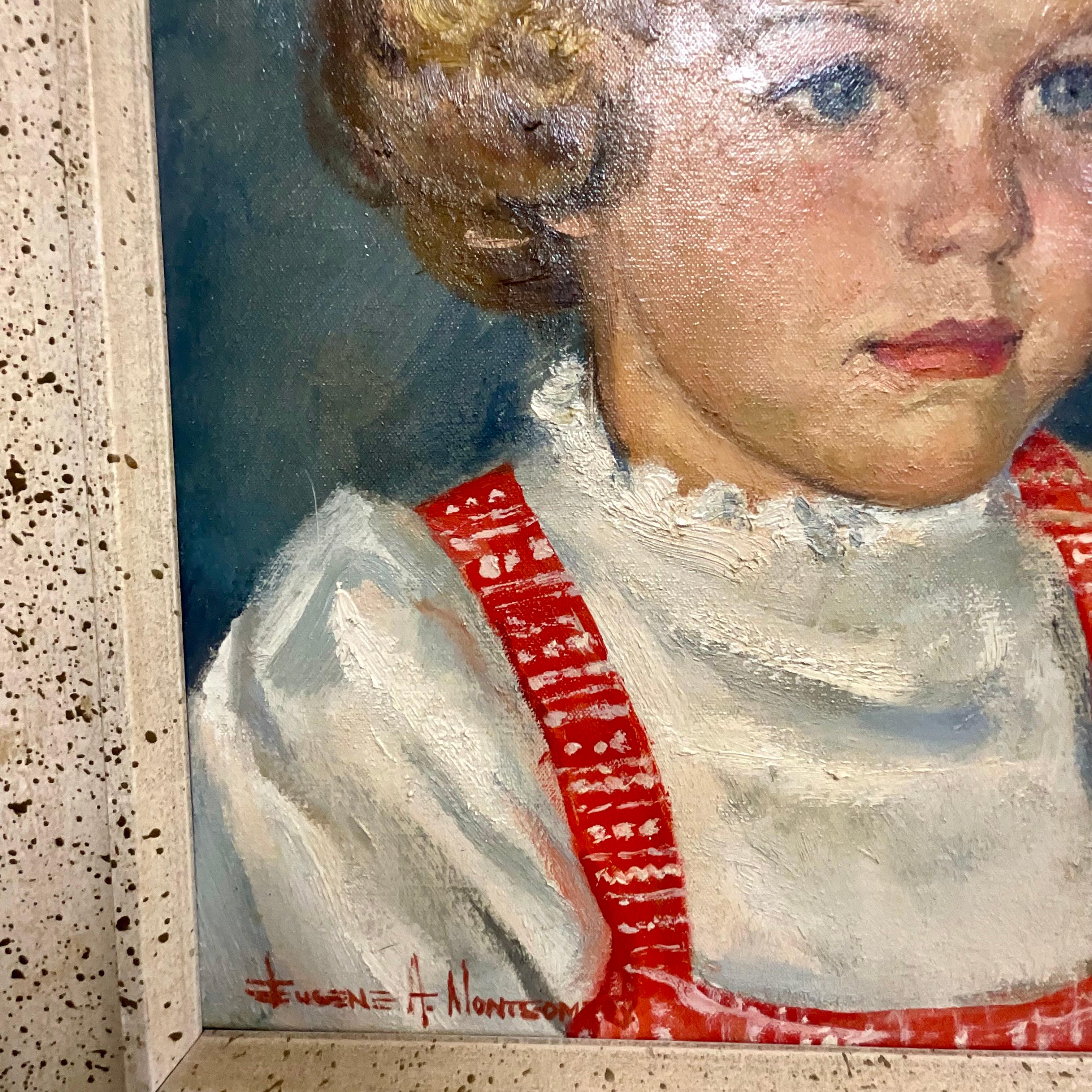 For sale: Eugene Montgomery's 1950s Oil on Canvas with Original Frame, Signed Lower Left

Renowned artist Eugene Montgomery, known for his prowess as a painter, illustrator, and muralist, was born on August 23, 1905, in Port Arthur, Texas. His