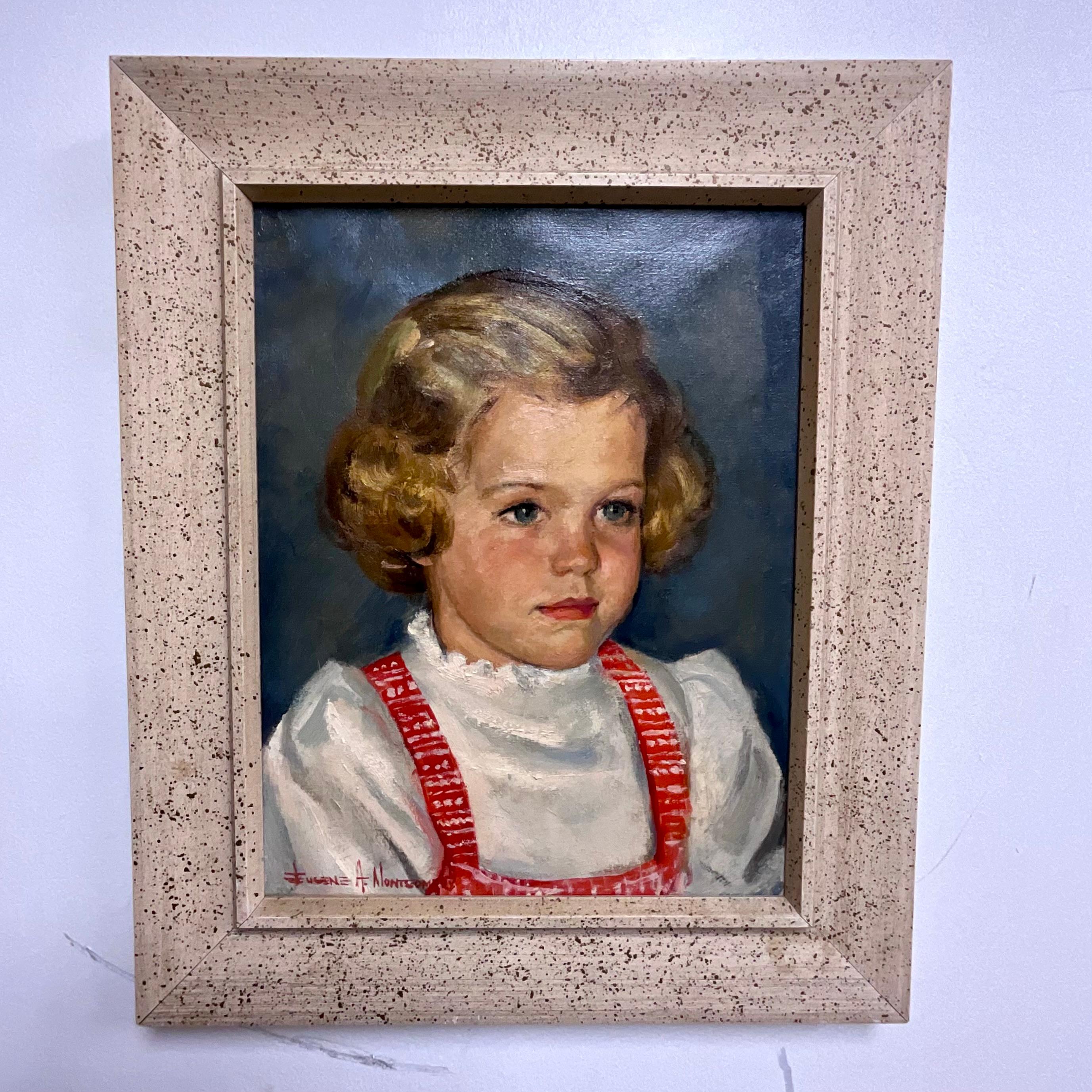 Hand-Painted Captivating Portrait: Eugene Montgomery's 1950s Oil Painting of a Young Girl For Sale