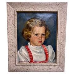 Captivating Portrait: Eugene Montgomery's 1950s Oil Painting of a Young Girl 