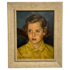 Captivating Portrait: Eugene Montgomery's 1950s Oil Painting of a Young Girl on