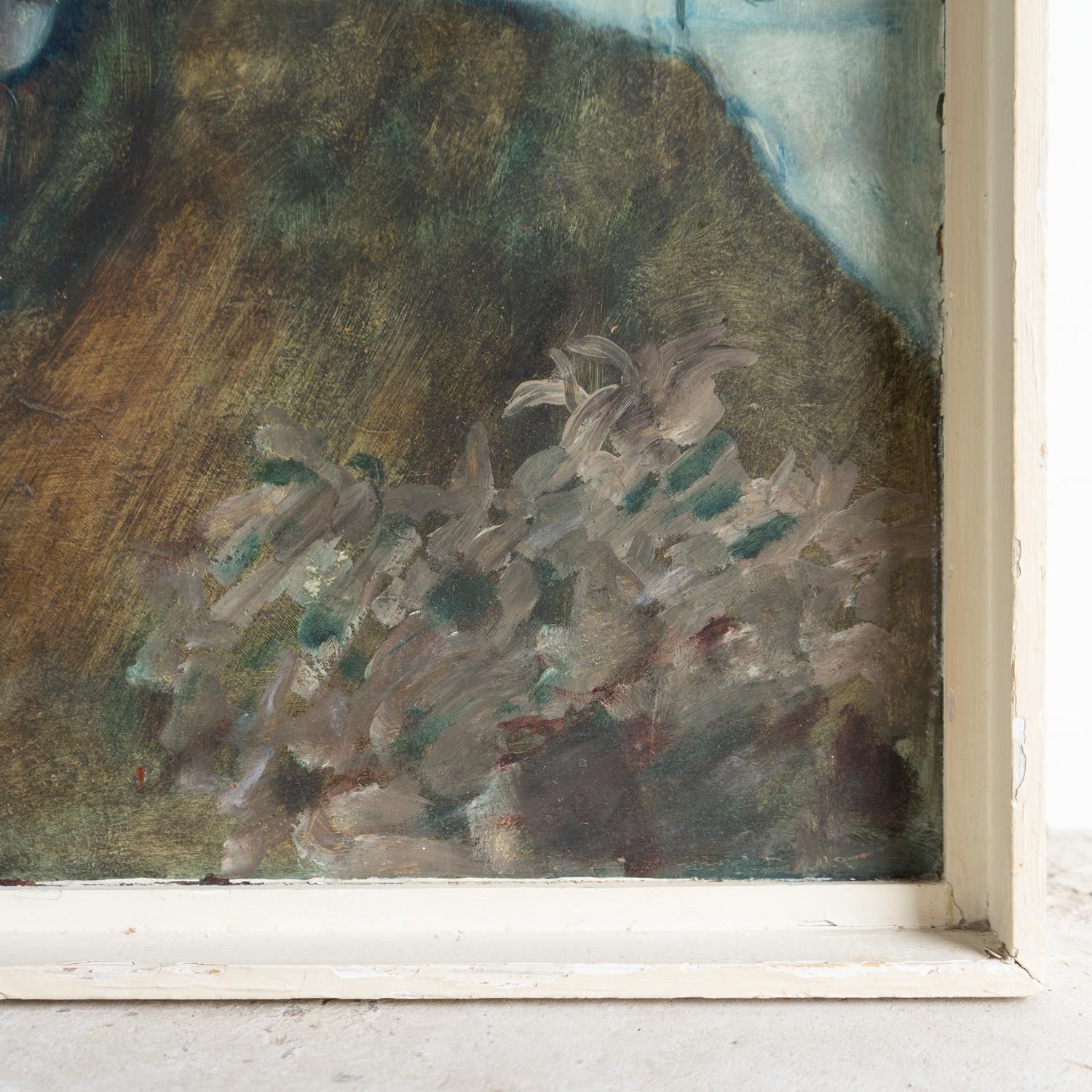 Accattivante Ritratto di uomo davanti a una porta, dipinto a olio originale d'epoca, anni '70 in vendita 3