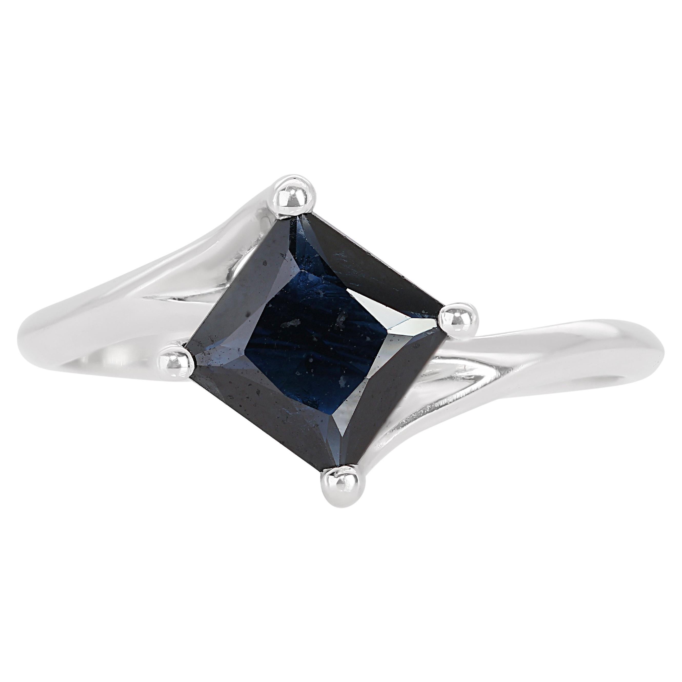 Captivating Princess-cut Sapphire Solitaire Ring in 14K White Gold