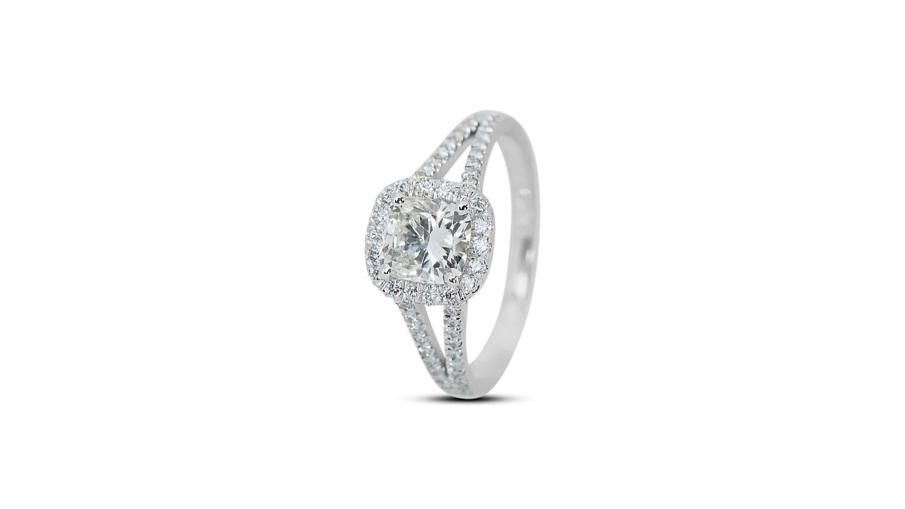 Cushion Cut Captivating Ring features a Dazzling 1.01 carat cushion cut Natural Diamond