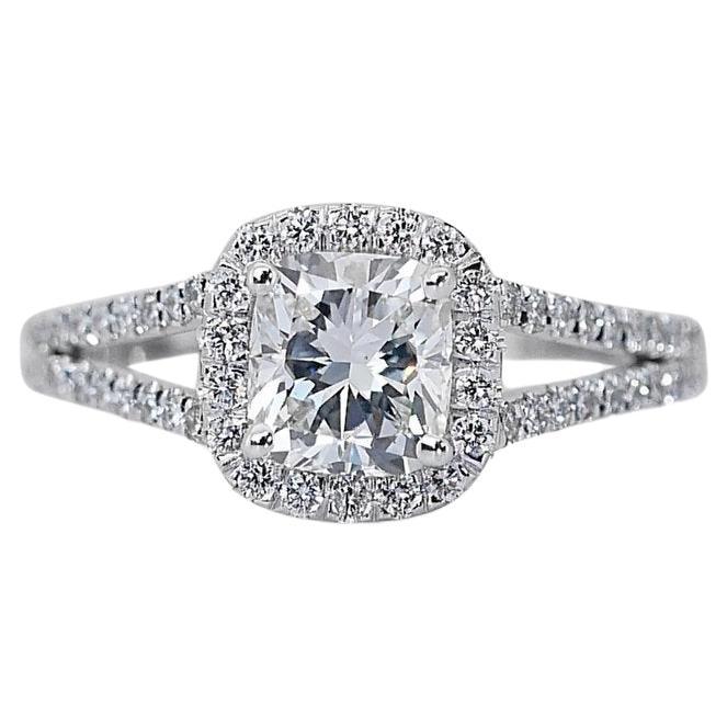 Captivating Ring features a Dazzling 1.01 carat cushion cut Natural Diamond
