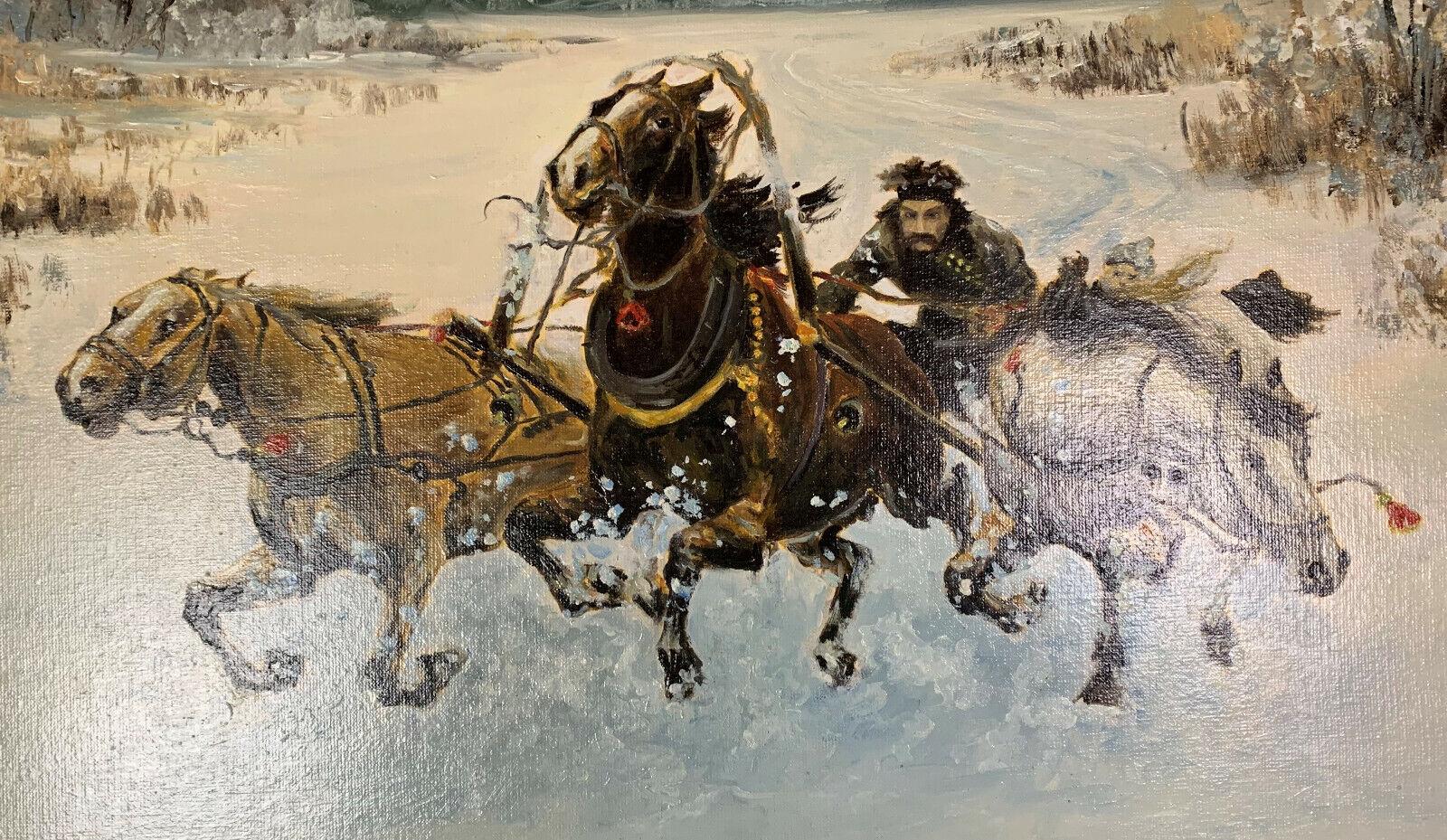 Bezauberndes russisches Kunstwerk des späten 19. Jahrhunderts: „Winter Ride“ -1X10 (Leinwand) im Angebot