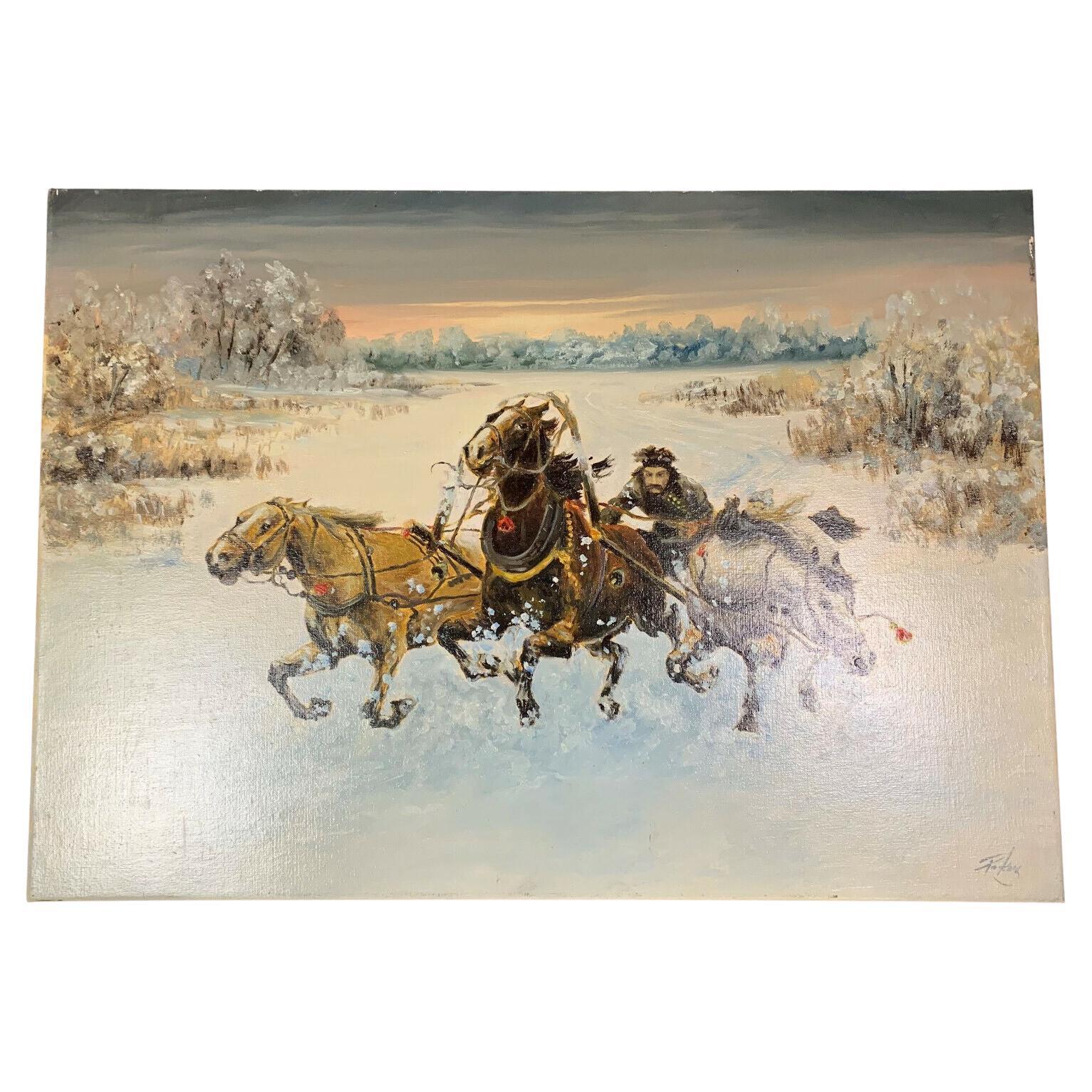 Bezauberndes russisches Kunstwerk des späten 19. Jahrhunderts: „Winter Ride“ -1X10 im Angebot