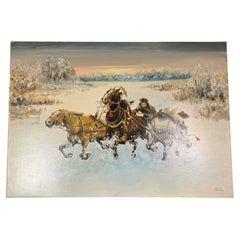 Captivante œuvre d'art russe de la fin du 19e siècle : « Ride d'hiver » -1X10