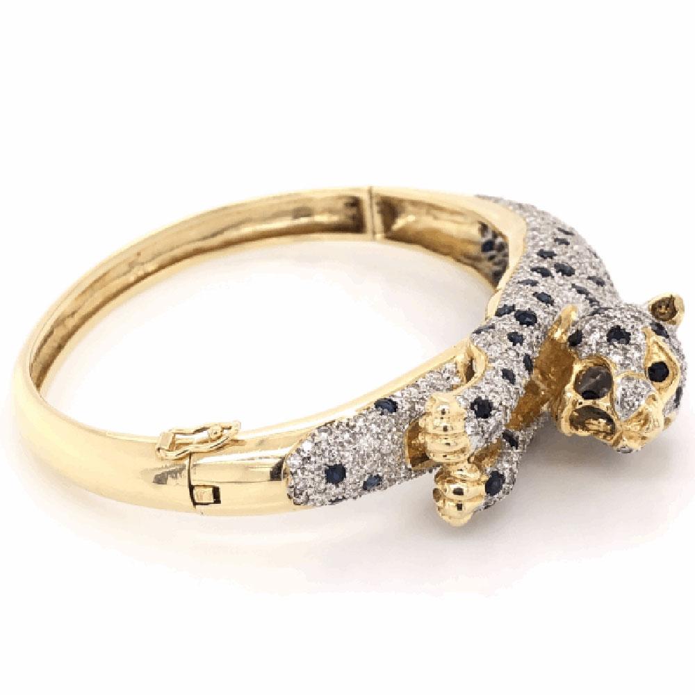Captivating Sapphire and Diamond Gold Panther Bracelet Fine Estate Jewelry 5