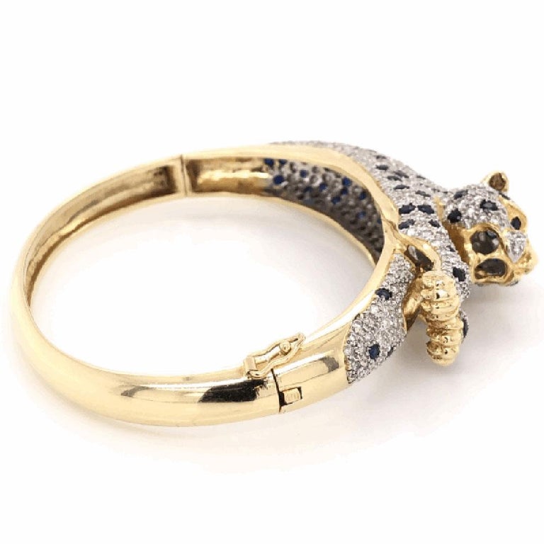 Captivating Sapphire and Diamond Gold Panther Bracelet Fine Estate