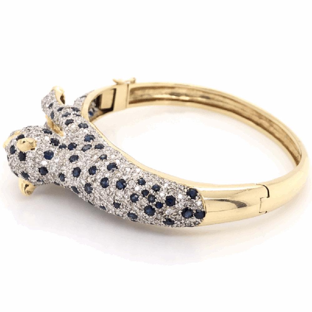 Captivating Sapphire and Diamond Gold Panther Bracelet Fine Estate Jewelry 9