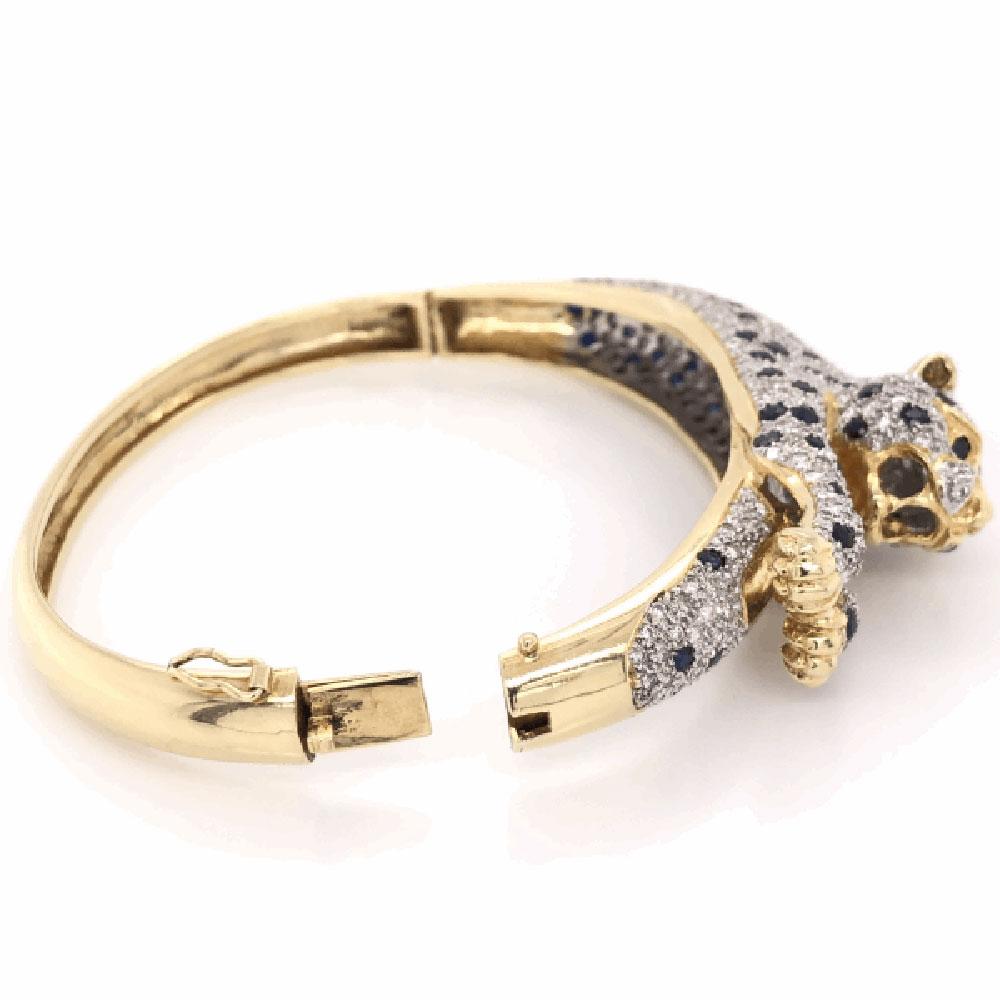 Captivating Sapphire and Diamond Gold Panther Bracelet Fine Estate Jewelry 11