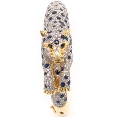 Captivating Sapphire and Diamond Gold Panther Bracelet Fine Estate Jewelry