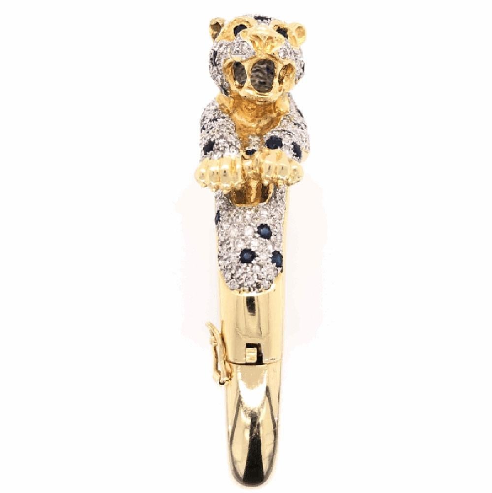 Captivating Sapphire and Diamond Gold Panther Bracelet Fine Estate Jewelry 1