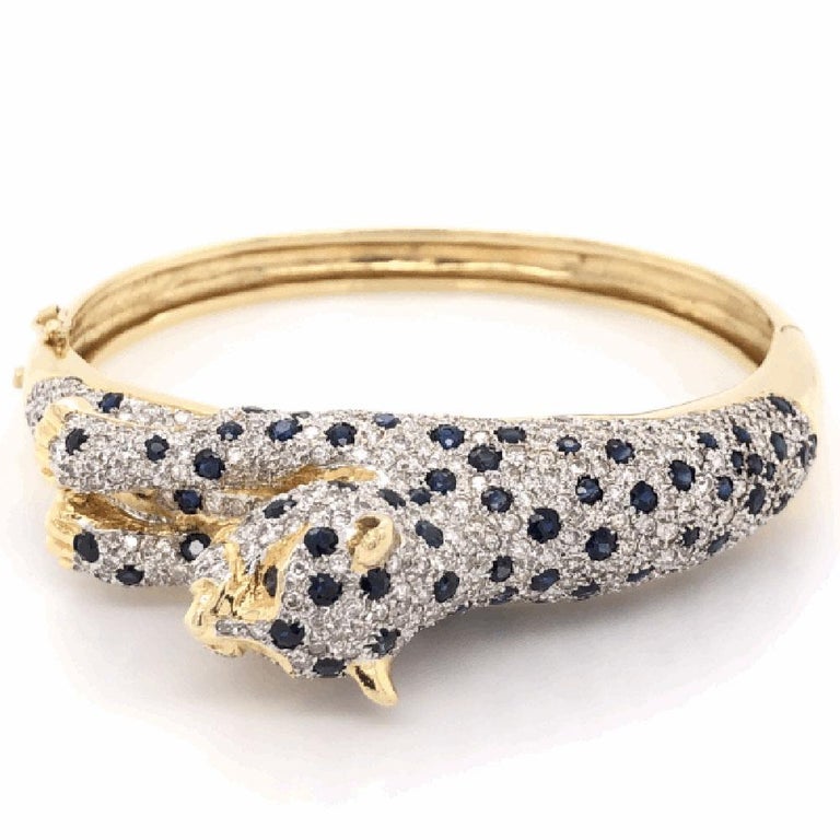 Captivating Sapphire and Diamond Gold Panther Bracelet Fine Estate