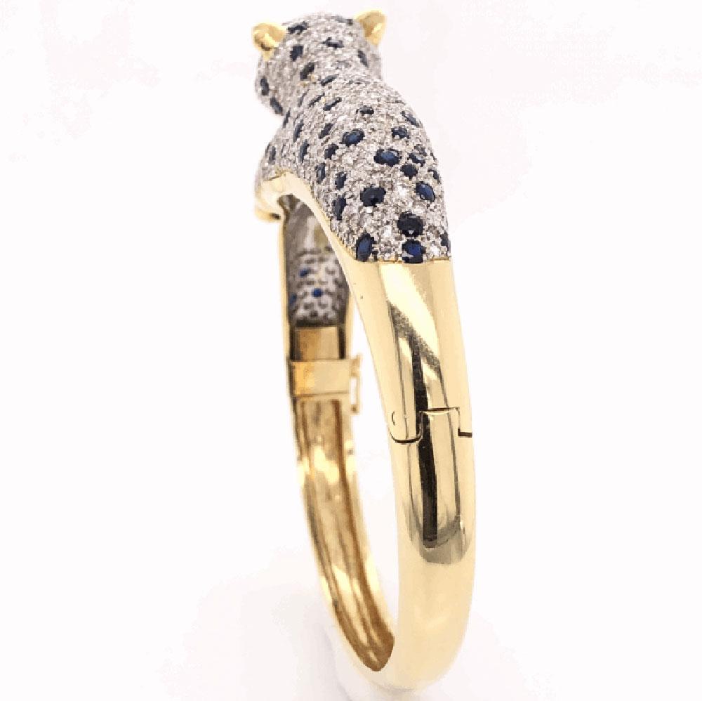 Captivating Sapphire and Diamond Gold Panther Bracelet Fine Estate Jewelry 3
