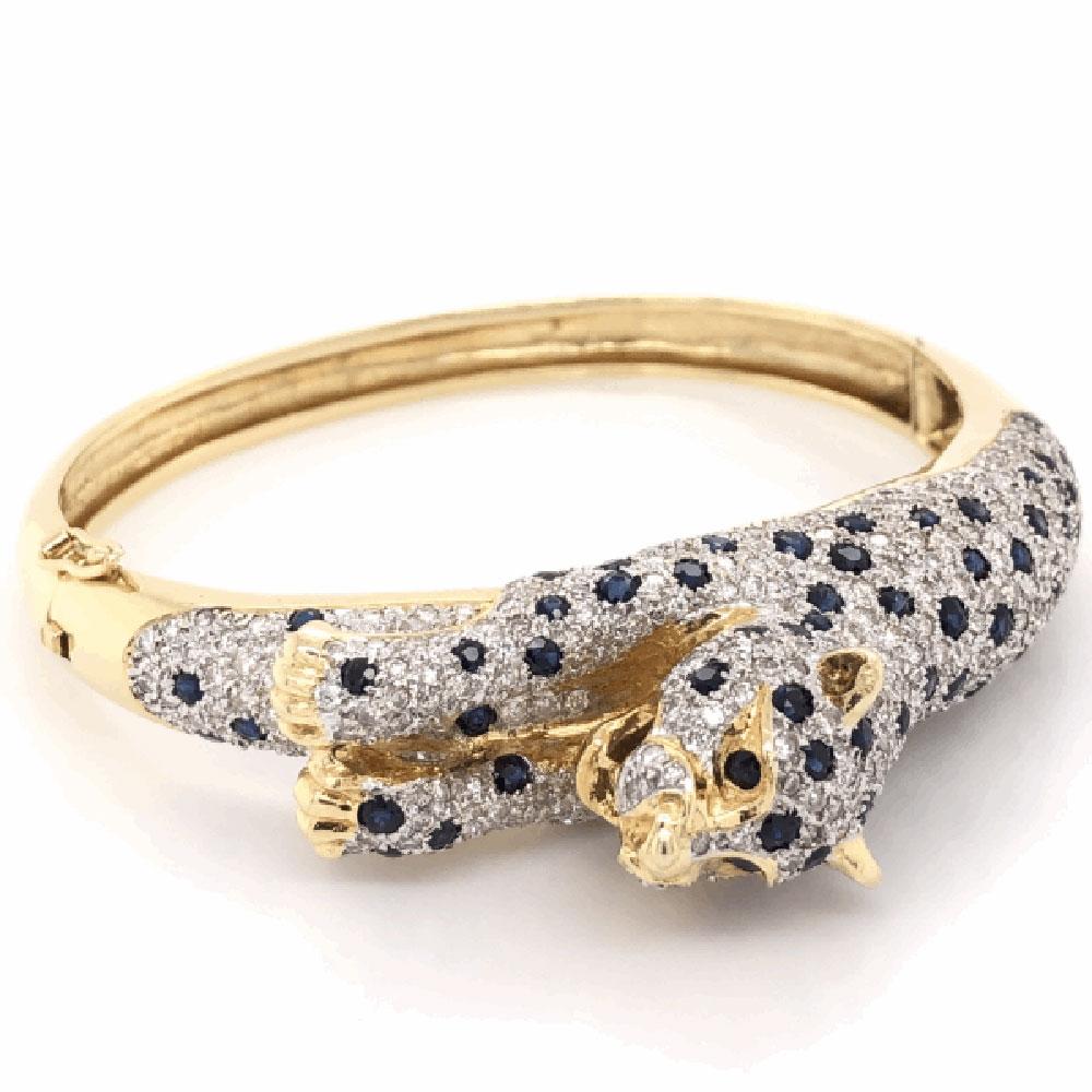 Captivating Sapphire and Diamond Gold Panther Bracelet Fine Estate Jewelry 4