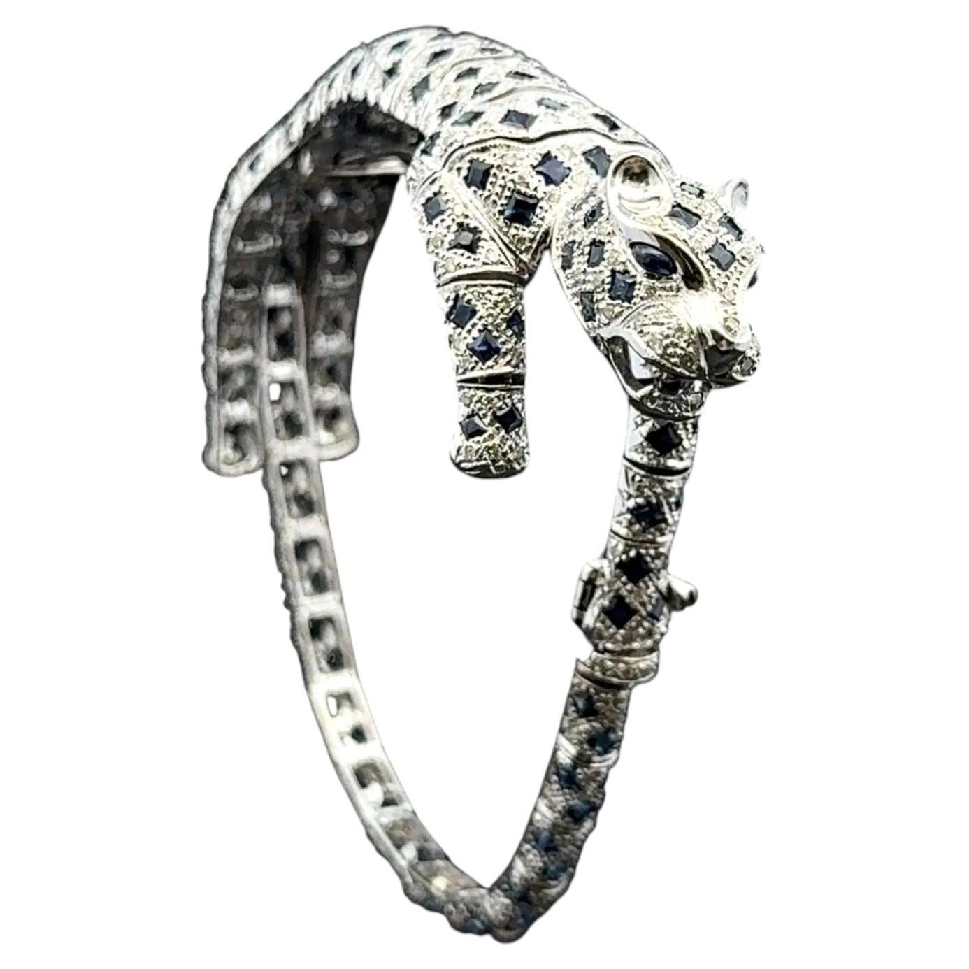 Captivating Sapphire and Diamond Gold Panther Bracelet Fine Estate Jewelry