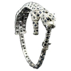 Captivating Sapphire and Diamond Gold Panther Bracelet Fine Estate Jewelry
