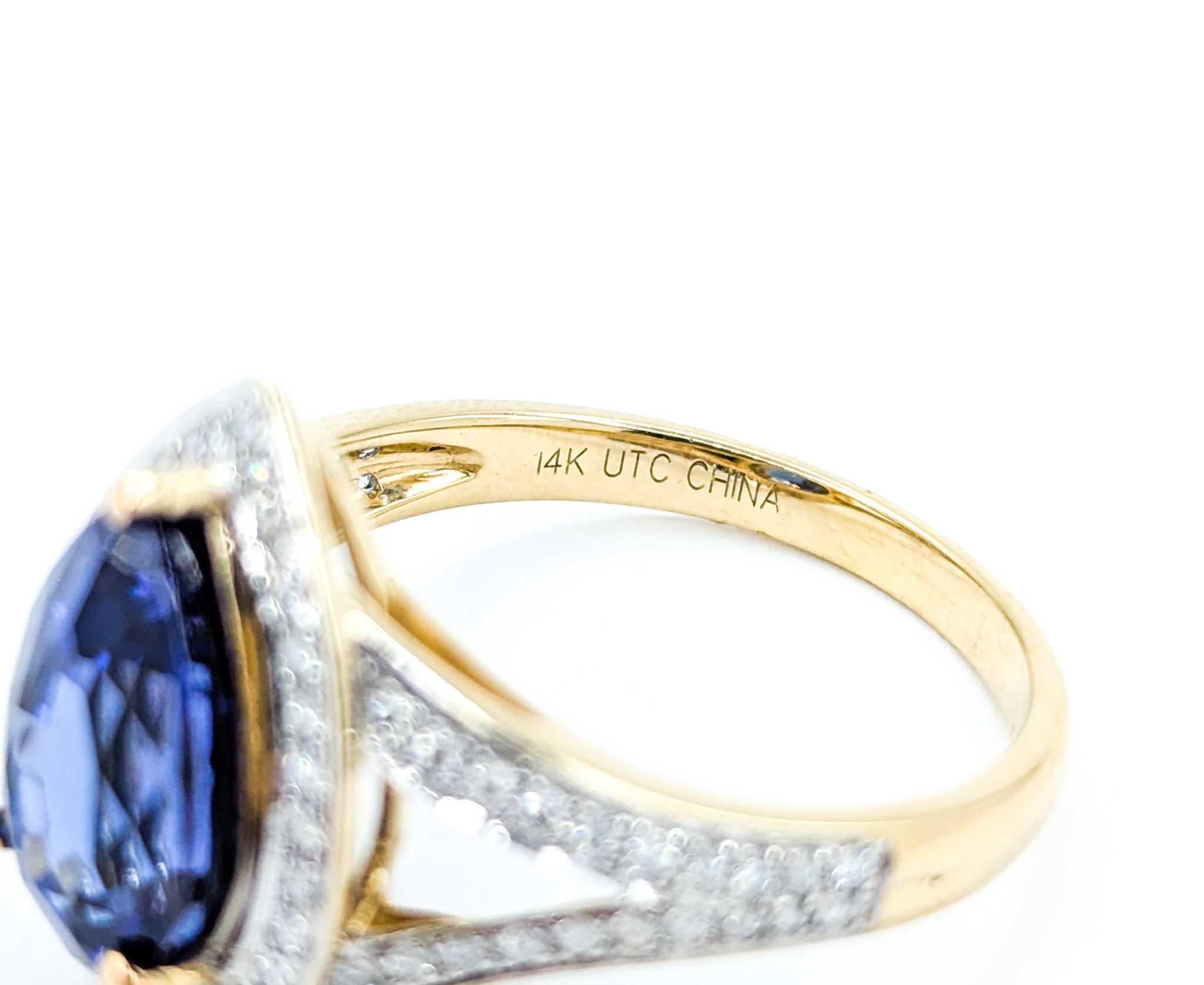 Captivating Tanzanite & Diamond Halo Ring in 14k Yellow Gold For Sale 5