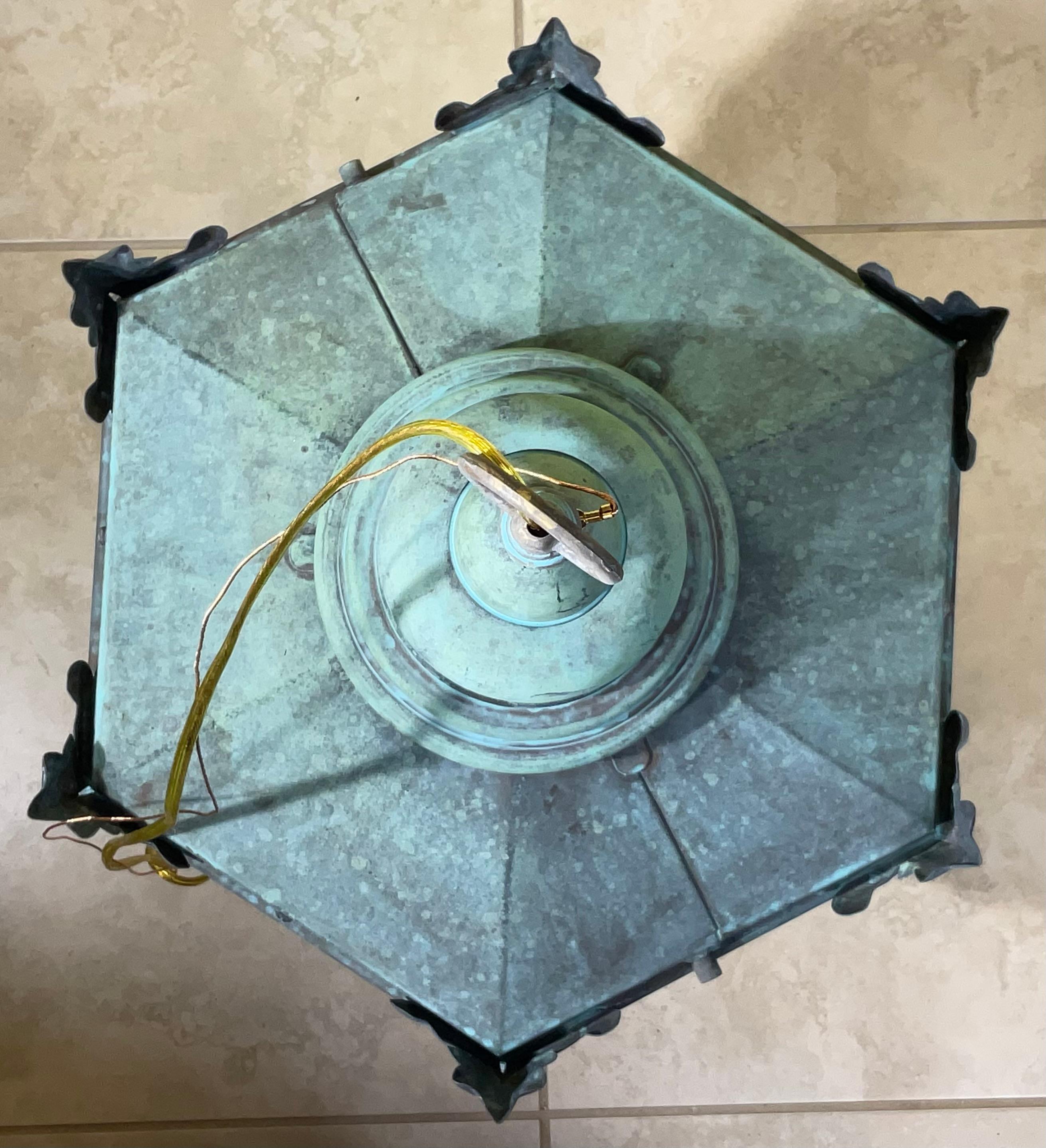 Accattivante lanterna a sospensione in ottone e rame vintage con baldacchino e catena 29 