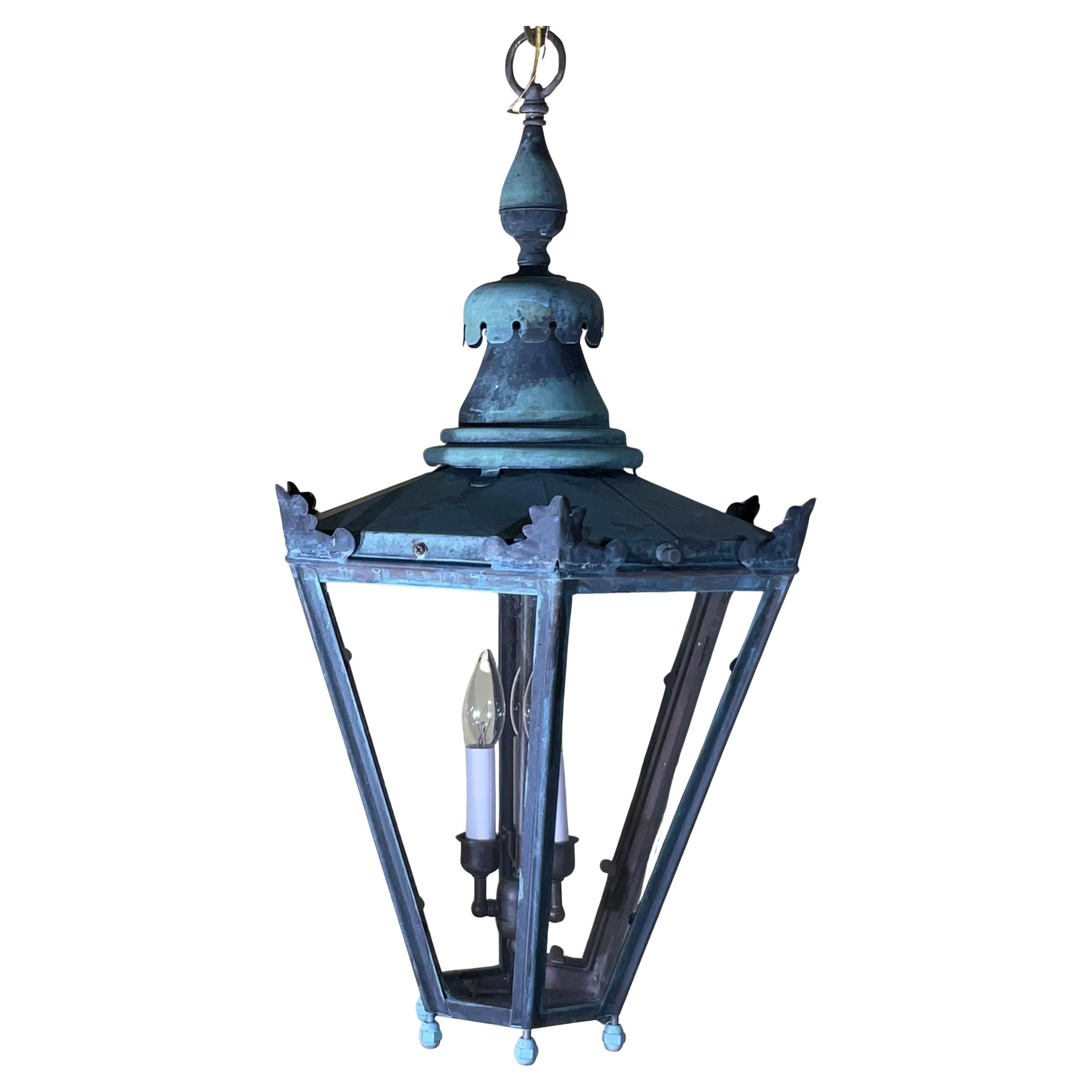 Accattivante lanterna a sospensione in ottone e rame vintage con baldacchino e catena 29 "x16".5