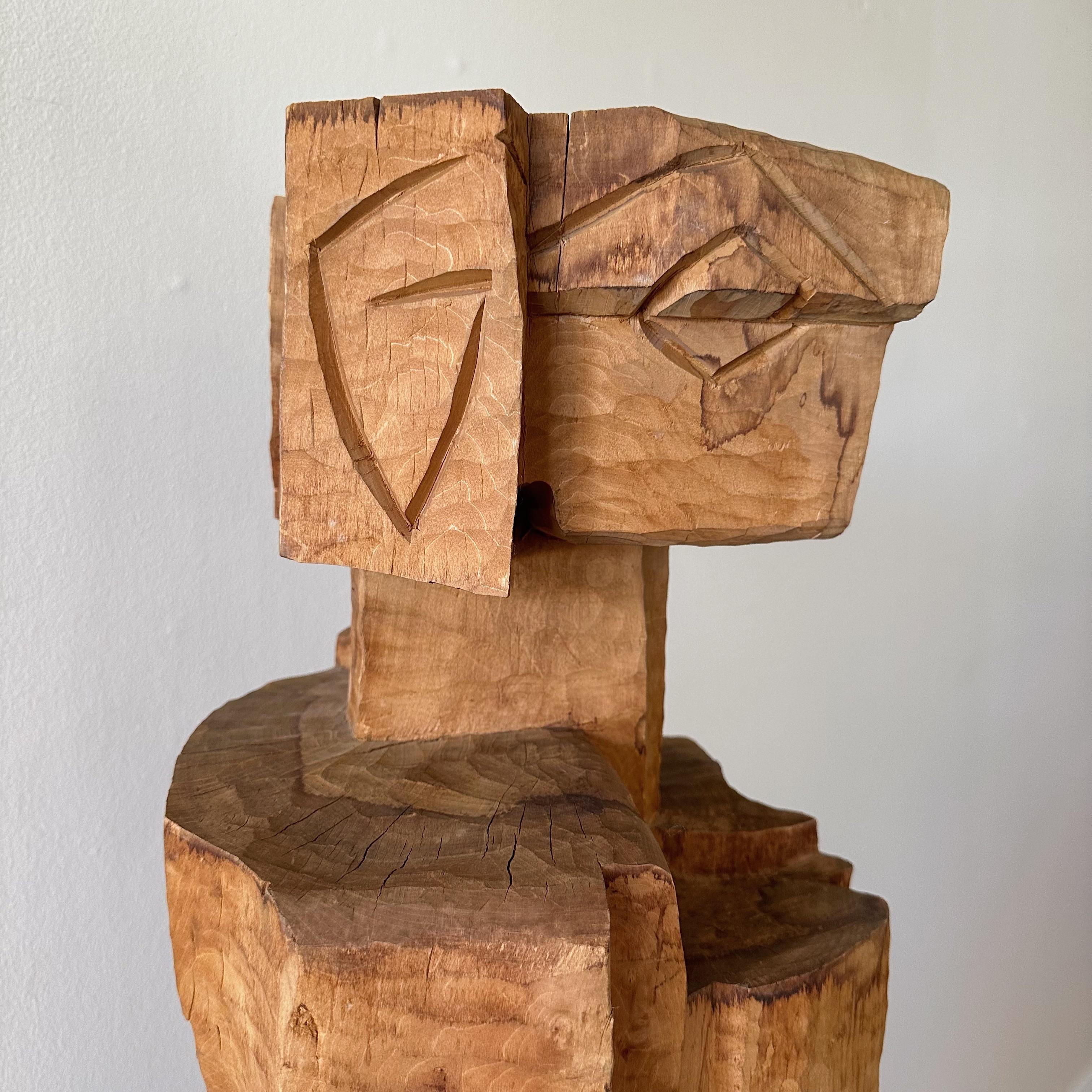 American Captivating Vintage Cubist Wood Sculpture with Figural Design For Sale
