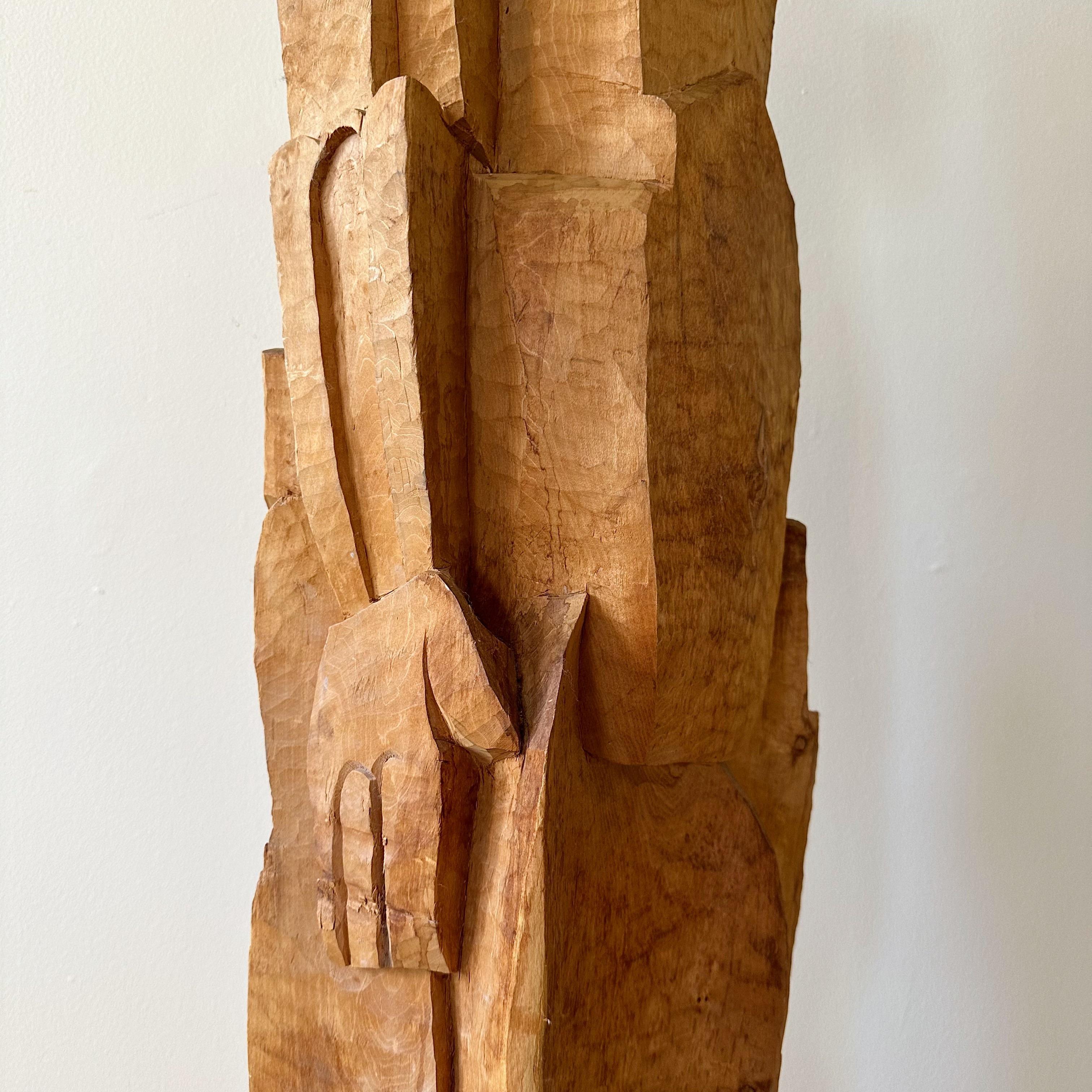 Hand-Carved Captivating Vintage Cubist Wood Sculpture with Figural Design For Sale