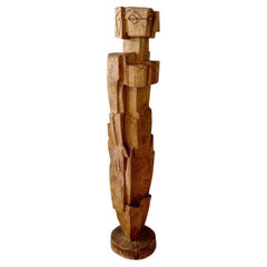 Captivating Vintage Cubist Wood Sculpture with Figural Design