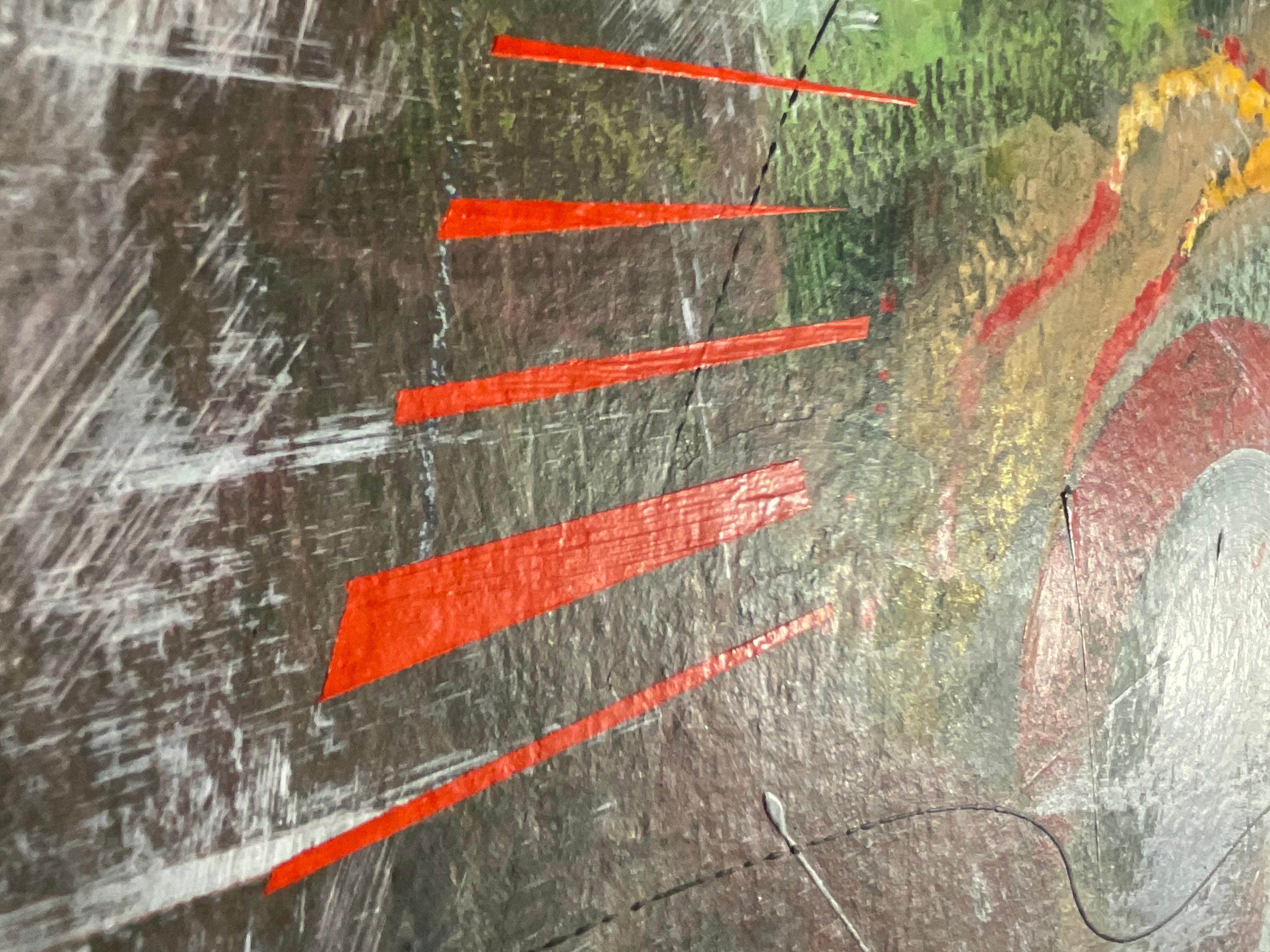 Fesselnde Vintage signiert abstrakte Expressionist Acrylgemälde im Angebot 3