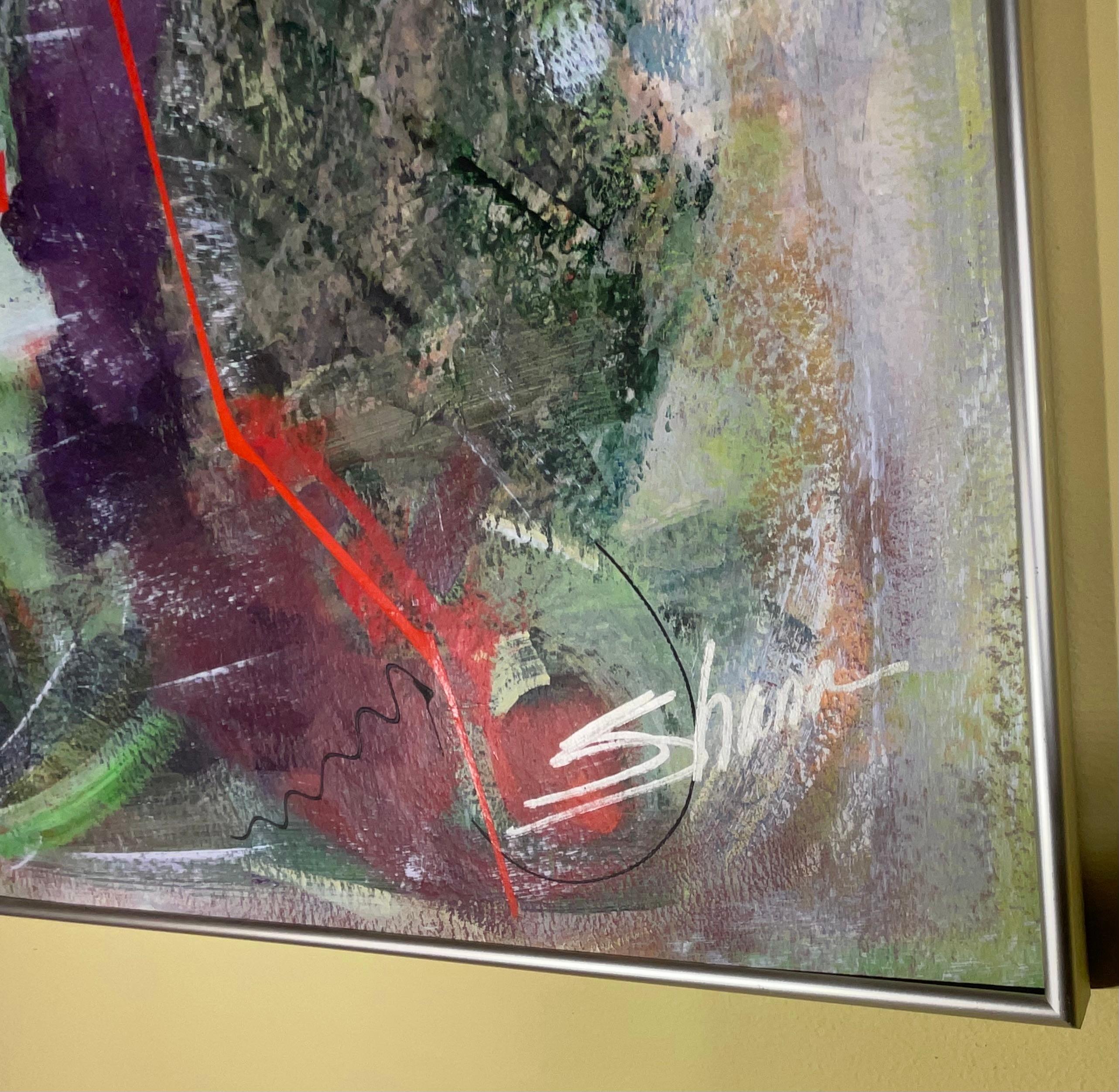 Fesselnde Vintage signiert abstrakte Expressionist Acrylgemälde im Angebot 6