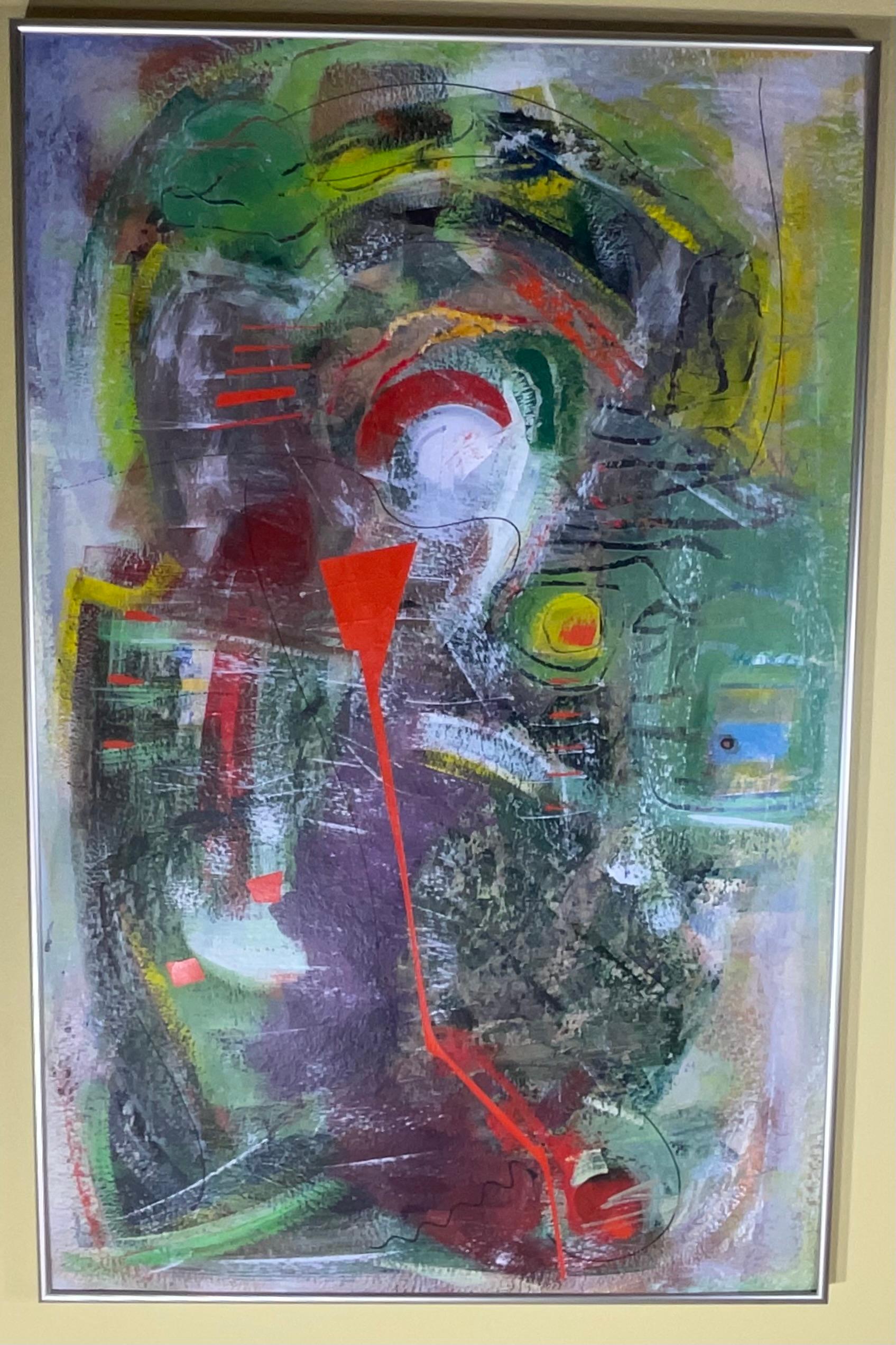 Fesselnde Vintage signiert abstrakte Expressionist Acrylgemälde im Angebot 10
